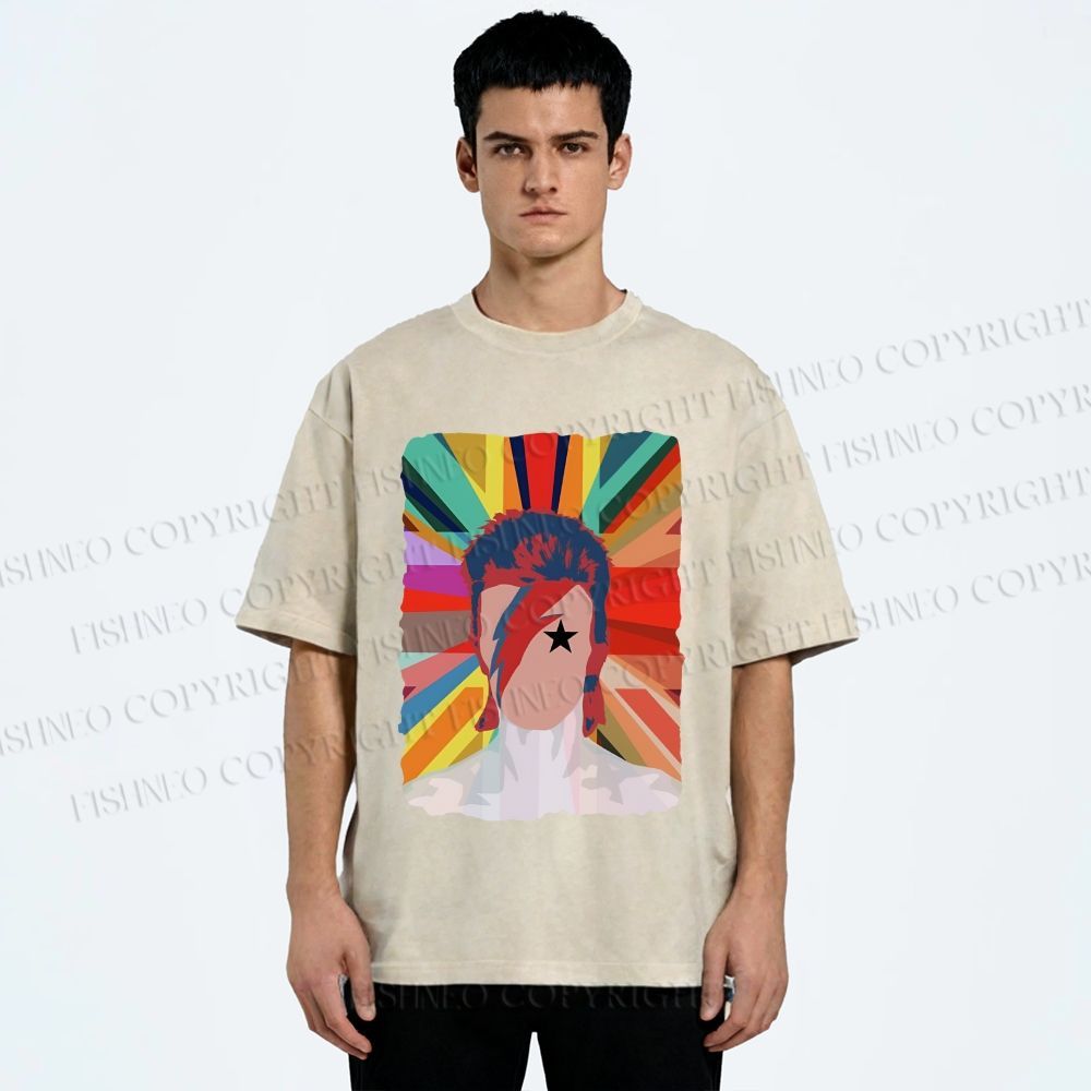 Unisex David Bowie Rainbow Printed Washed Tee