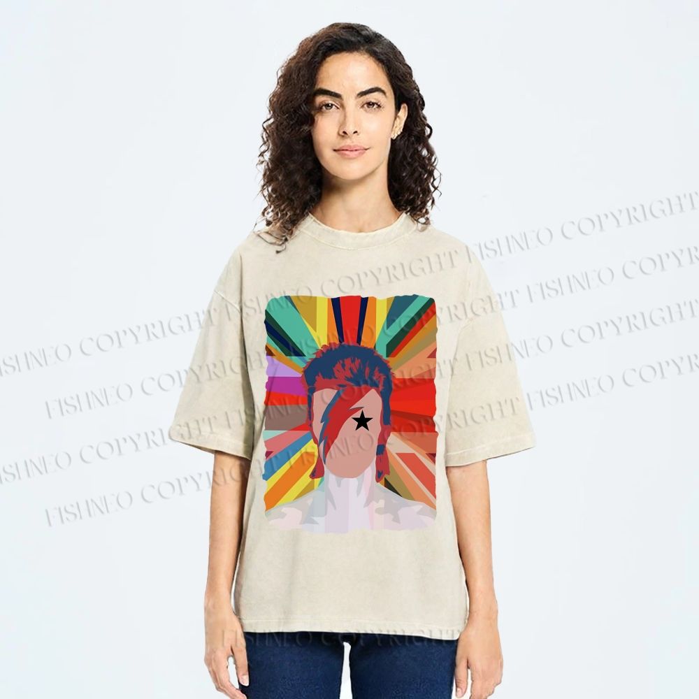 Unisex David Bowie Rainbow Printed Washed Tee