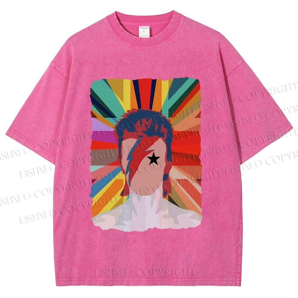 Unisex David Bowie Rainbow Printed Washed Tee