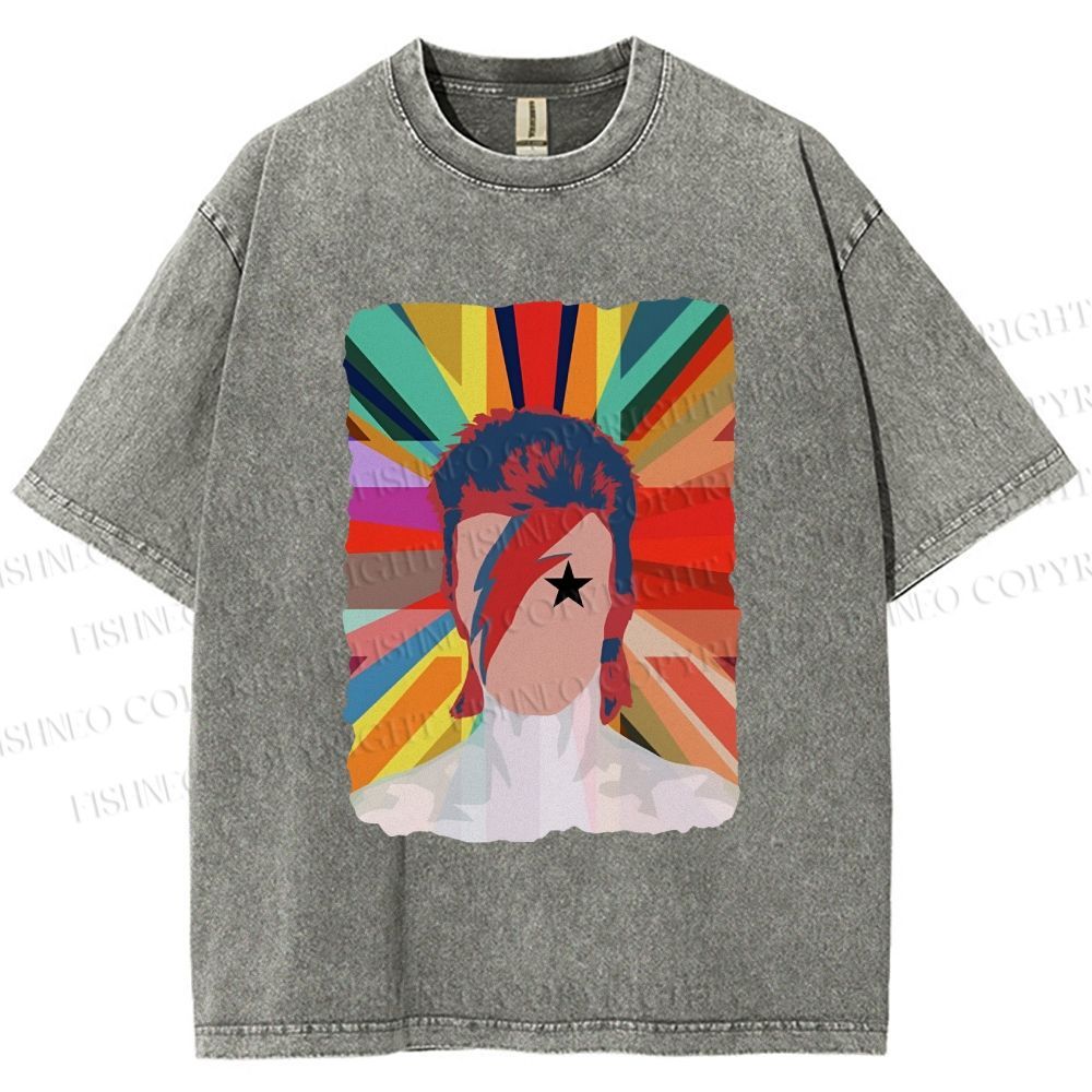 Unisex David Bowie Rainbow Printed Washed Tee