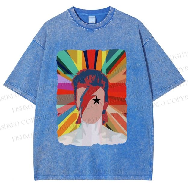 Unisex David Bowie Rainbow Printed Washed Tee