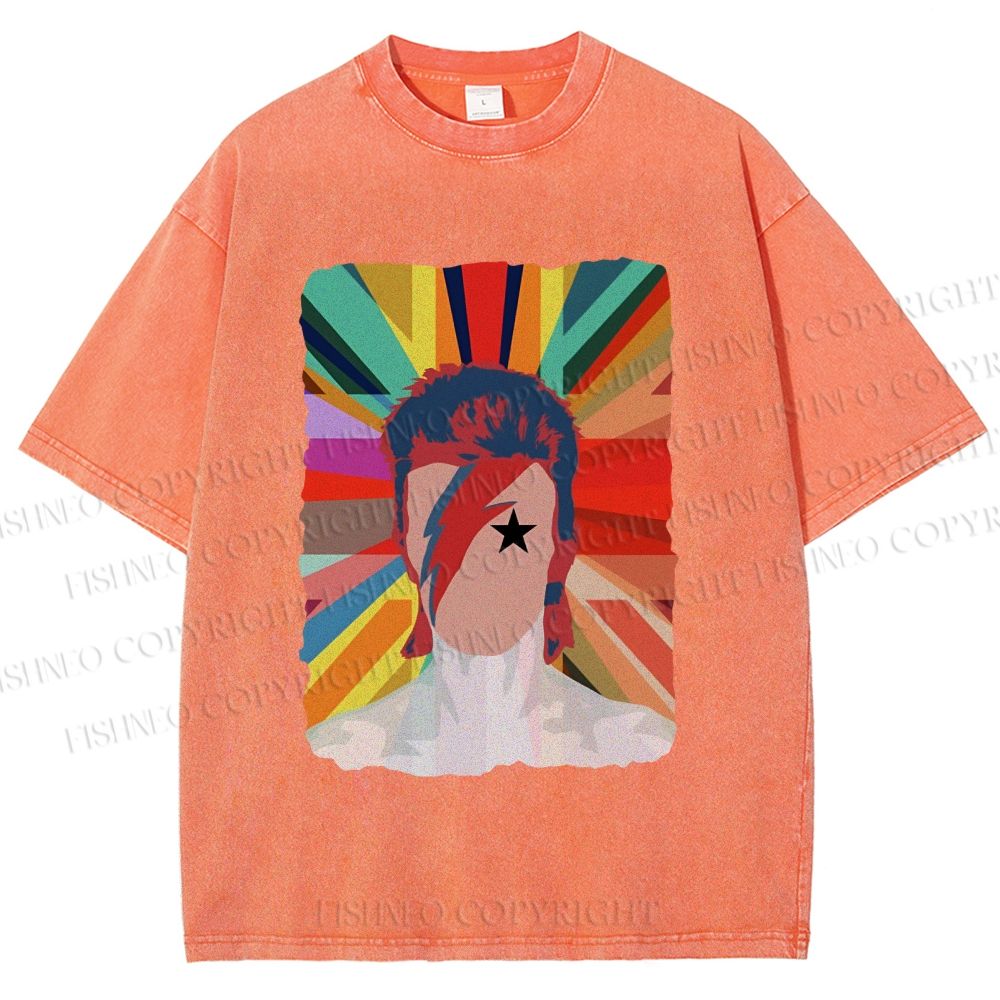 Unisex David Bowie Rainbow Printed Washed Tee