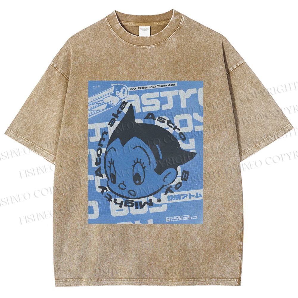 Unisex Astro Boy Poster Printed Washed Tee