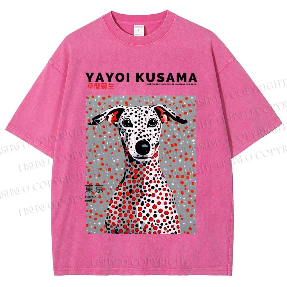 Unisex Yayoi Kusama Dog with Dots Printed Washed Tee