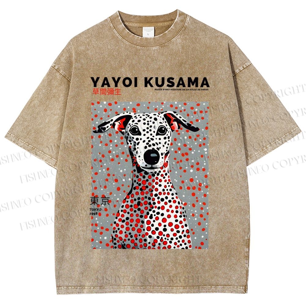 Unisex Yayoi Kusama Dog with Dots Printed Washed Tee