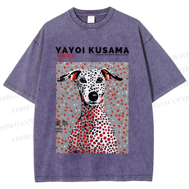 Unisex Yayoi Kusama Dog with Dots Printed Washed Tee