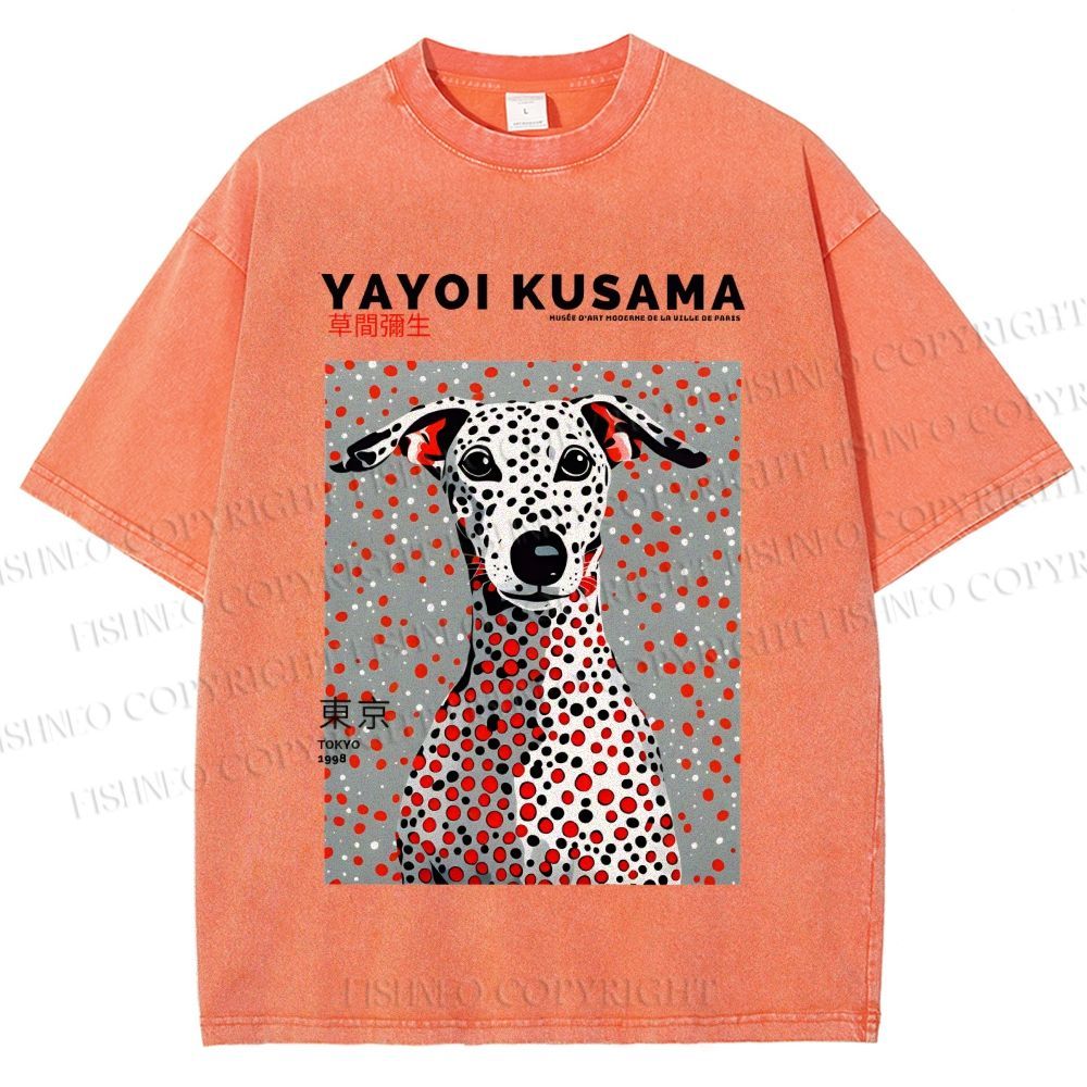 Unisex Yayoi Kusama Dog with Dots Printed Washed Tee