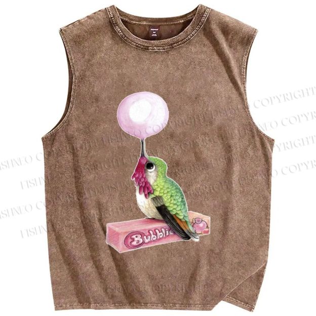 Unisex Funny Bird Make a Bubble Printed Washed Tank Top