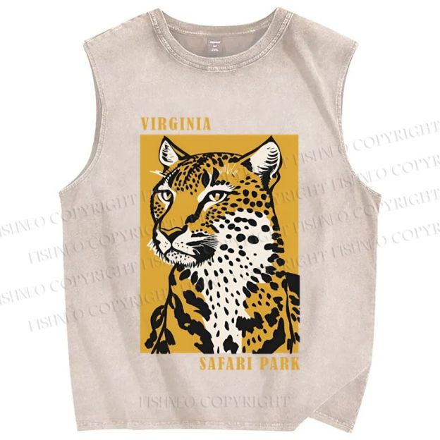 Unisex Retro Panther Printed Washed Tank Top