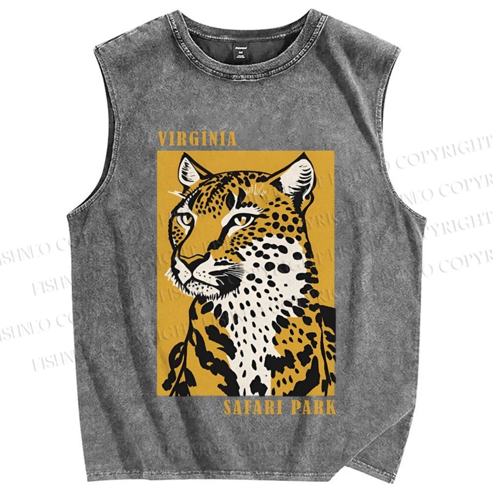 Unisex Retro Panther Printed Washed Tank Top