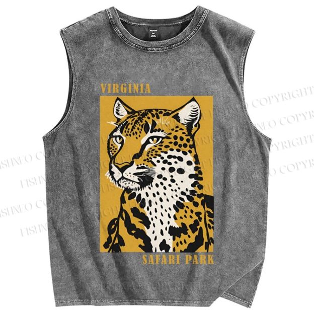 Unisex Retro Panther Printed Washed Tank Top