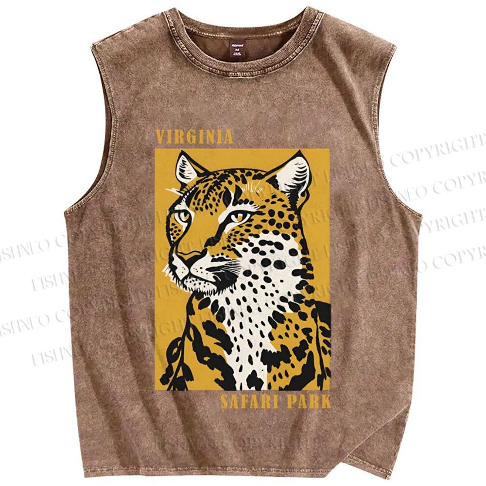 Unisex Retro Panther Printed Washed Tank Top