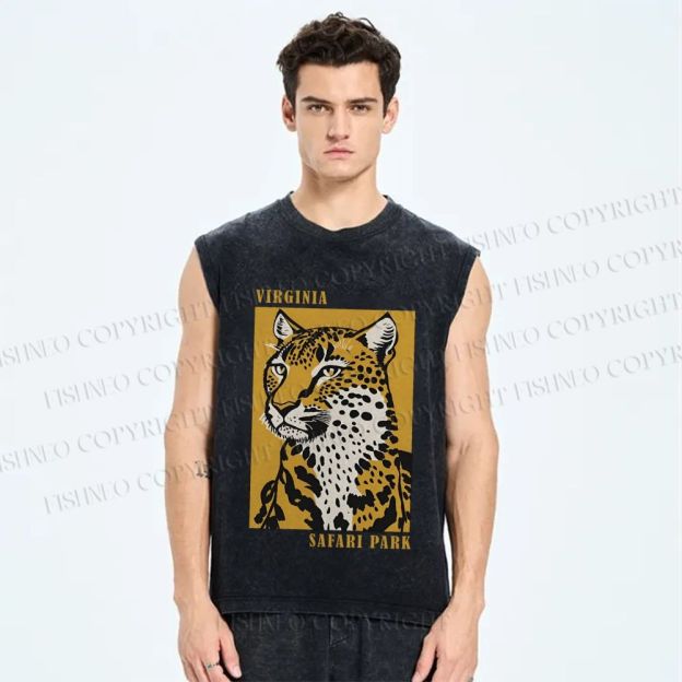 Unisex Retro Panther Printed Washed Tank Top