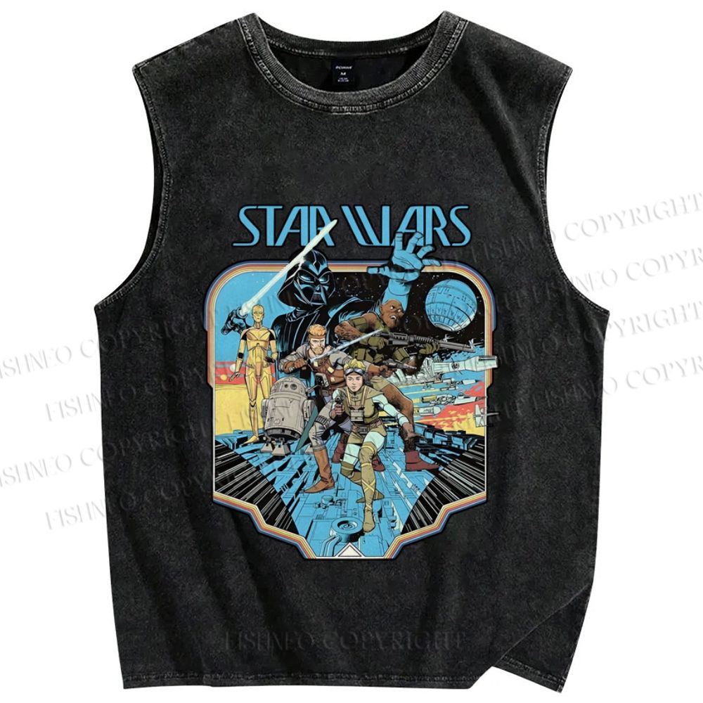 Unisex Star Wars Graffiti Printed Washed Tank Top