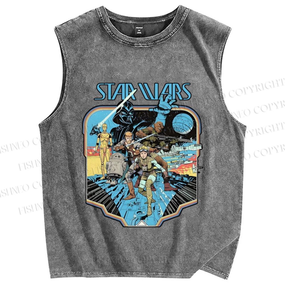 Unisex Star Wars Graffiti Printed Washed Tank Top