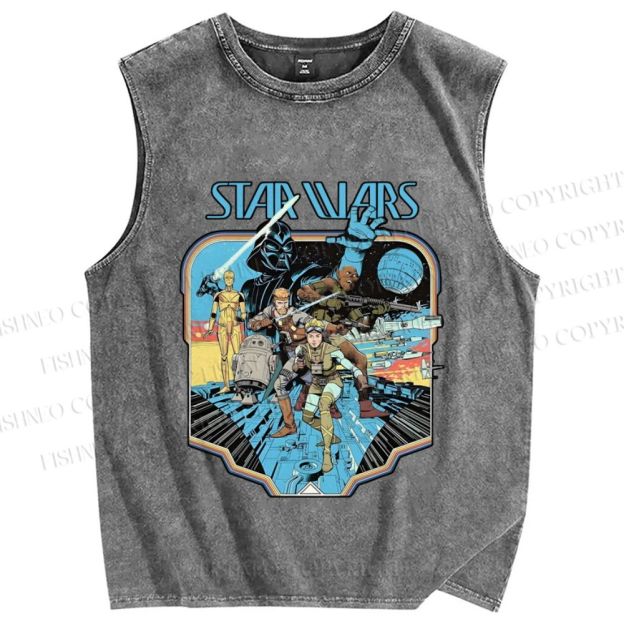 Unisex Star Wars Graffiti Printed Washed Tank Top