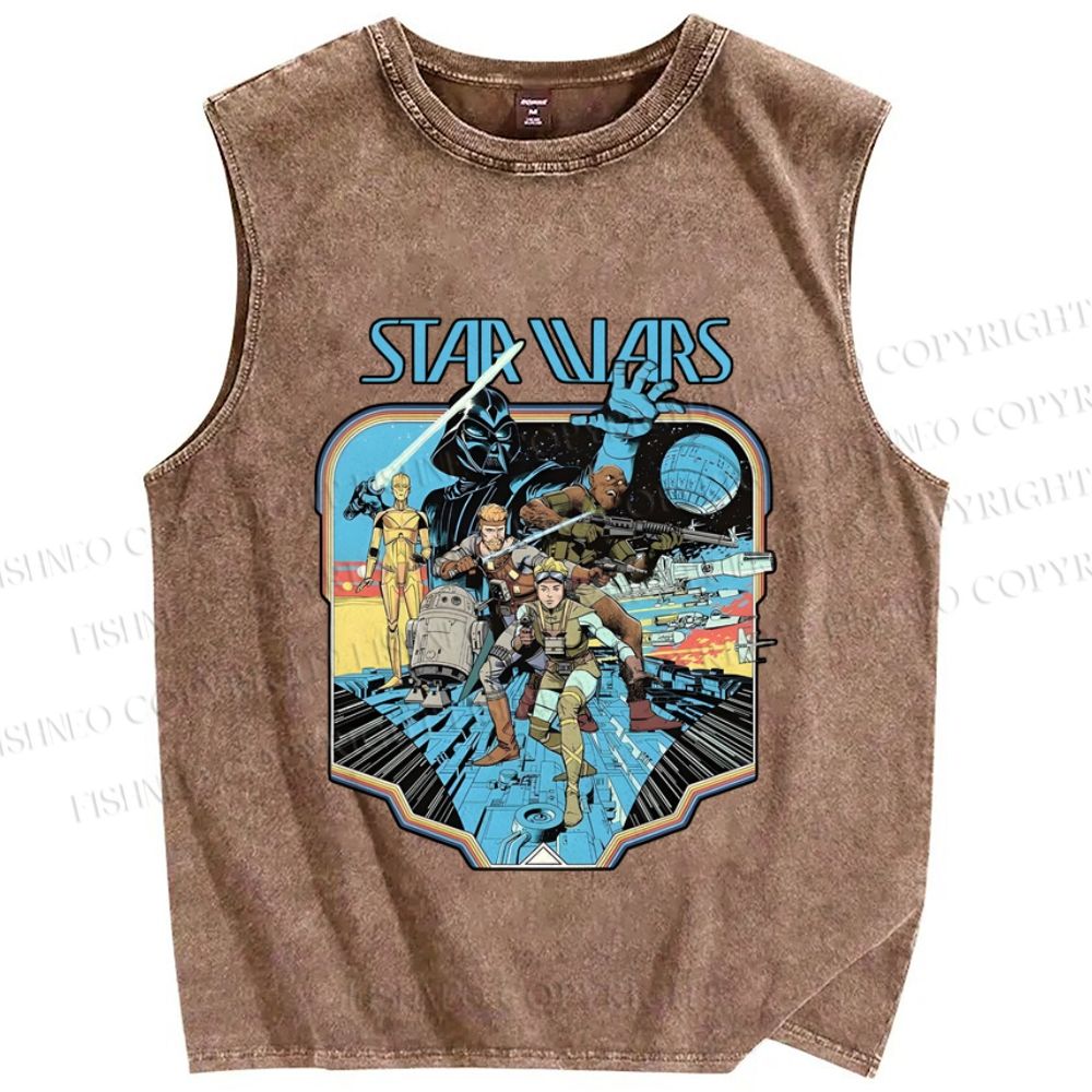 Unisex Star Wars Graffiti Printed Washed Tank Top