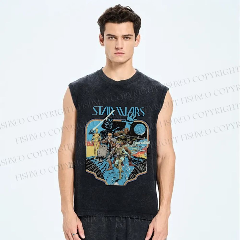 Unisex Star Wars Graffiti Printed Washed Tank Top