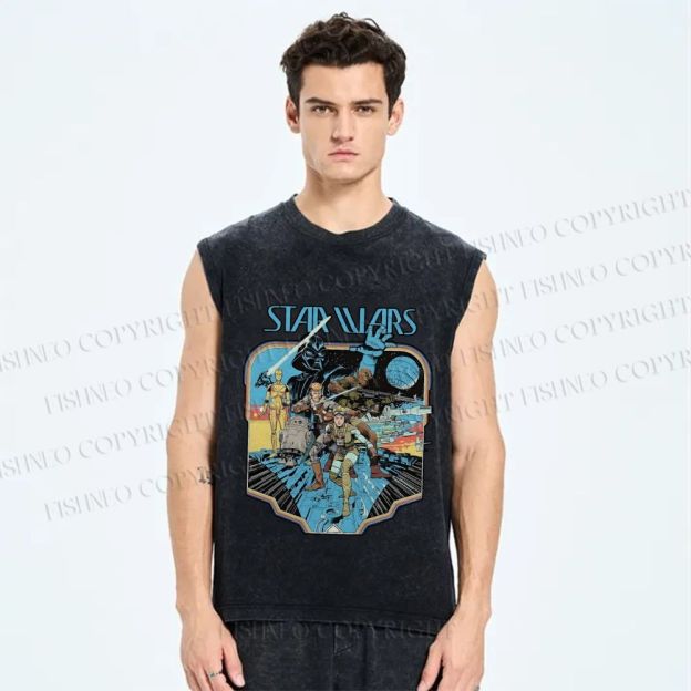 Unisex Star Wars Graffiti Printed Washed Tank Top