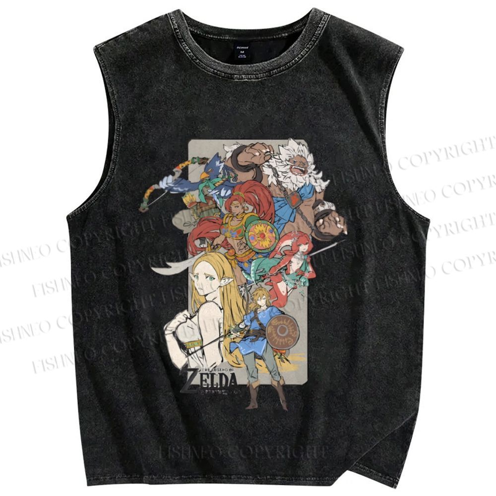 Unisex Zelda Graffiti Printed Washed Tank Top