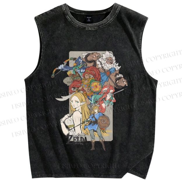 Unisex Zelda Graffiti Printed Washed Tank Top