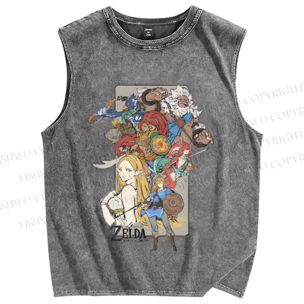 Unisex Zelda Graffiti Printed Washed Tank Top