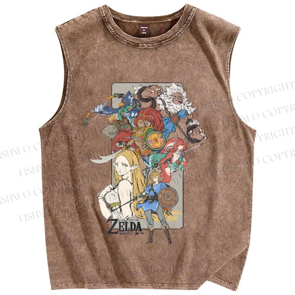 Unisex Zelda Graffiti Printed Washed Tank Top
