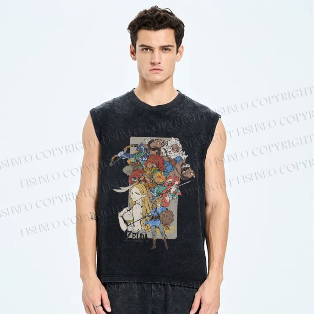 Unisex Zelda Graffiti Printed Washed Tank Top