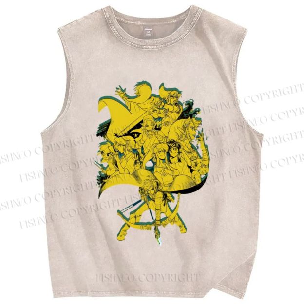 Unisex Zelda Graffiti Printed Washed Tank Top