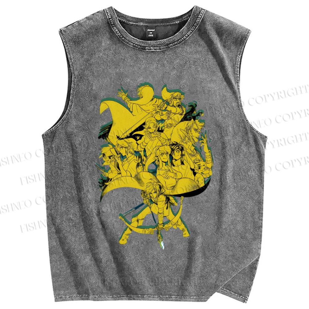 Unisex Zelda Graffiti Printed Washed Tank Top