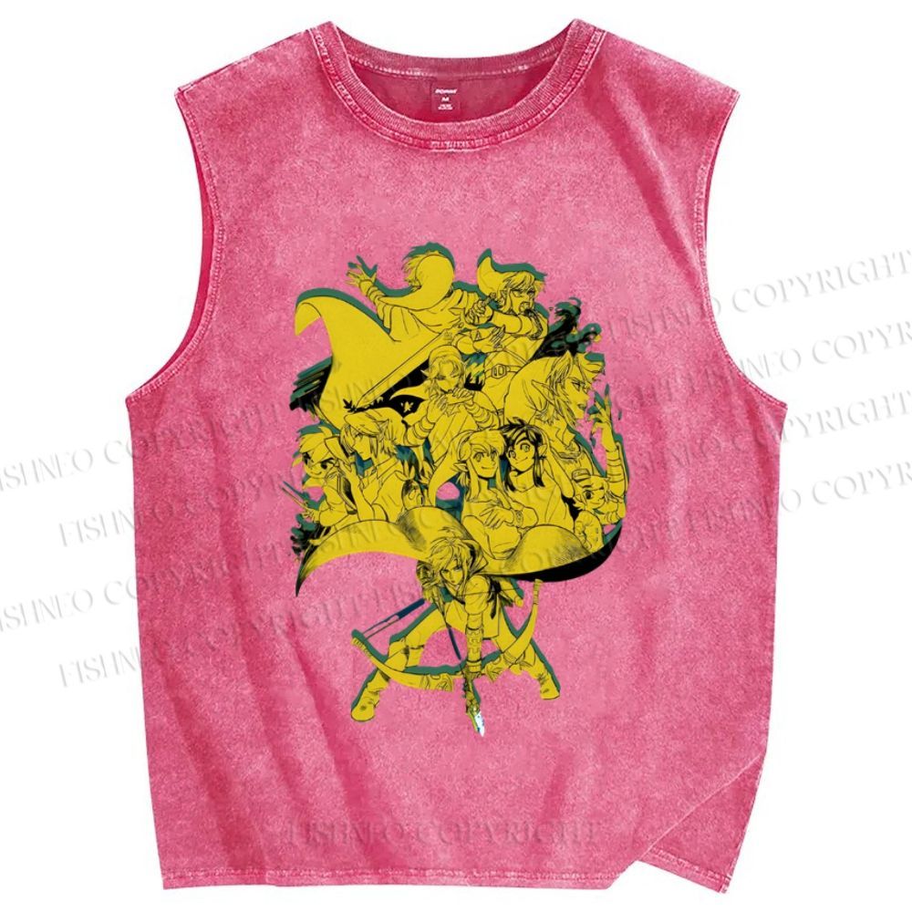 Unisex Zelda Graffiti Printed Washed Tank Top