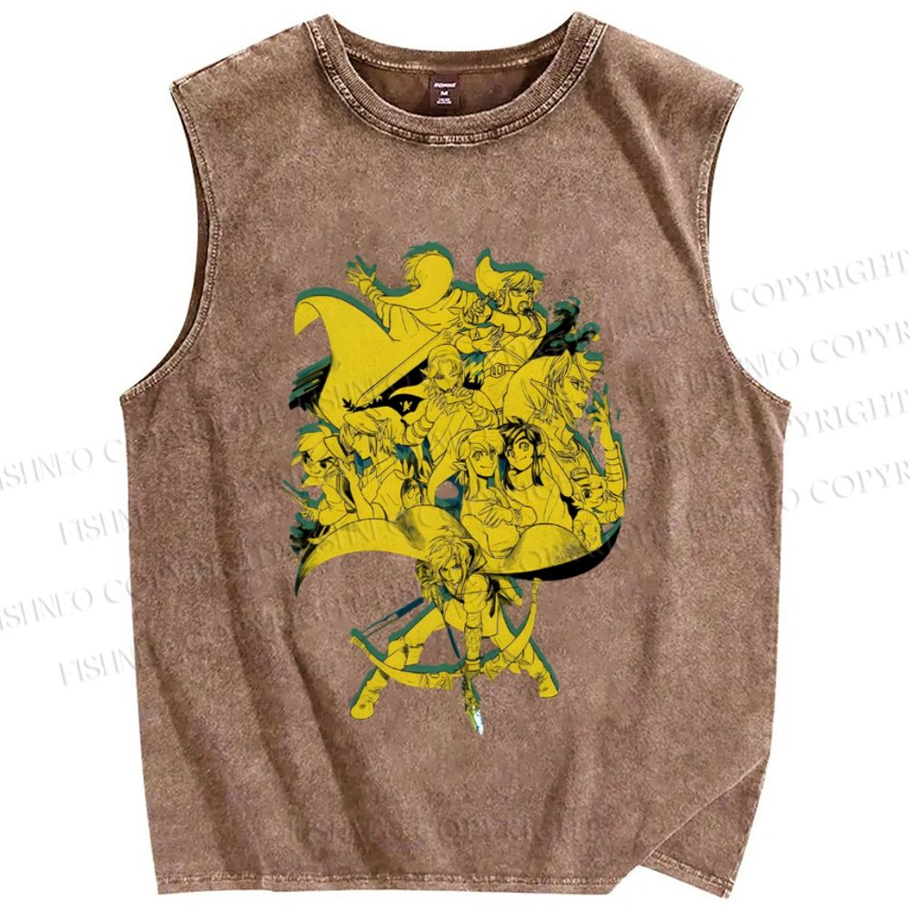 Unisex Zelda Graffiti Printed Washed Tank Top