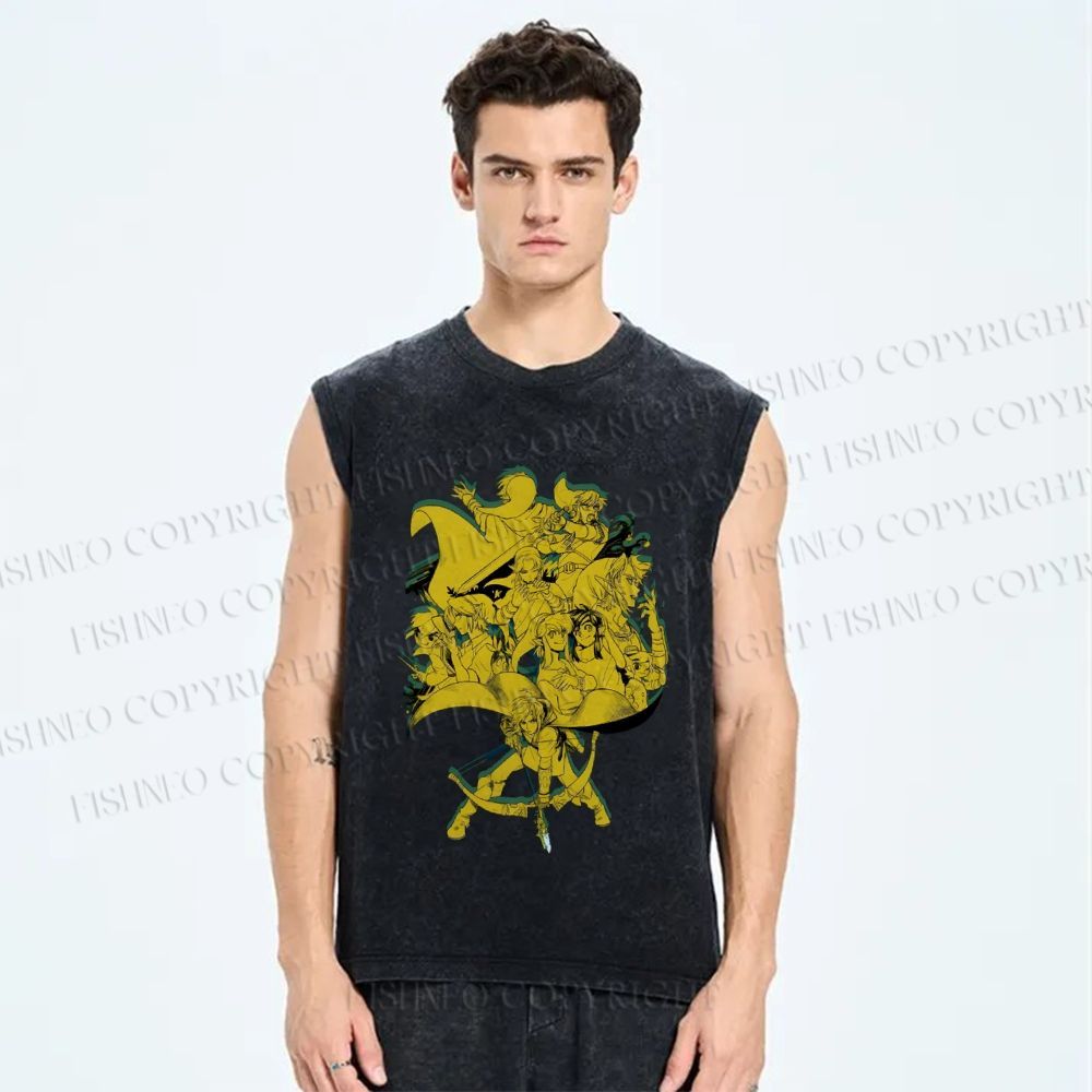 Unisex Zelda Graffiti Printed Washed Tank Top