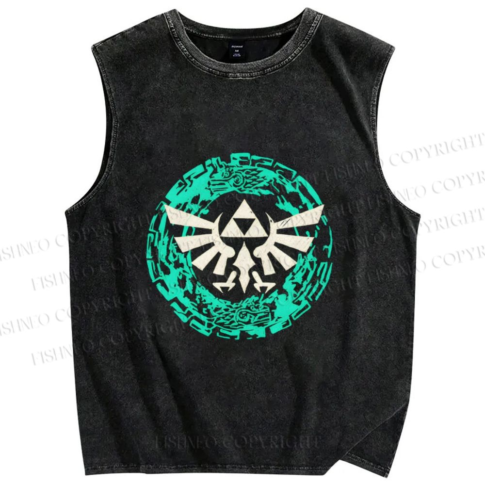 Unisex Zelda Triforce Sign Printed Washed Tank Top