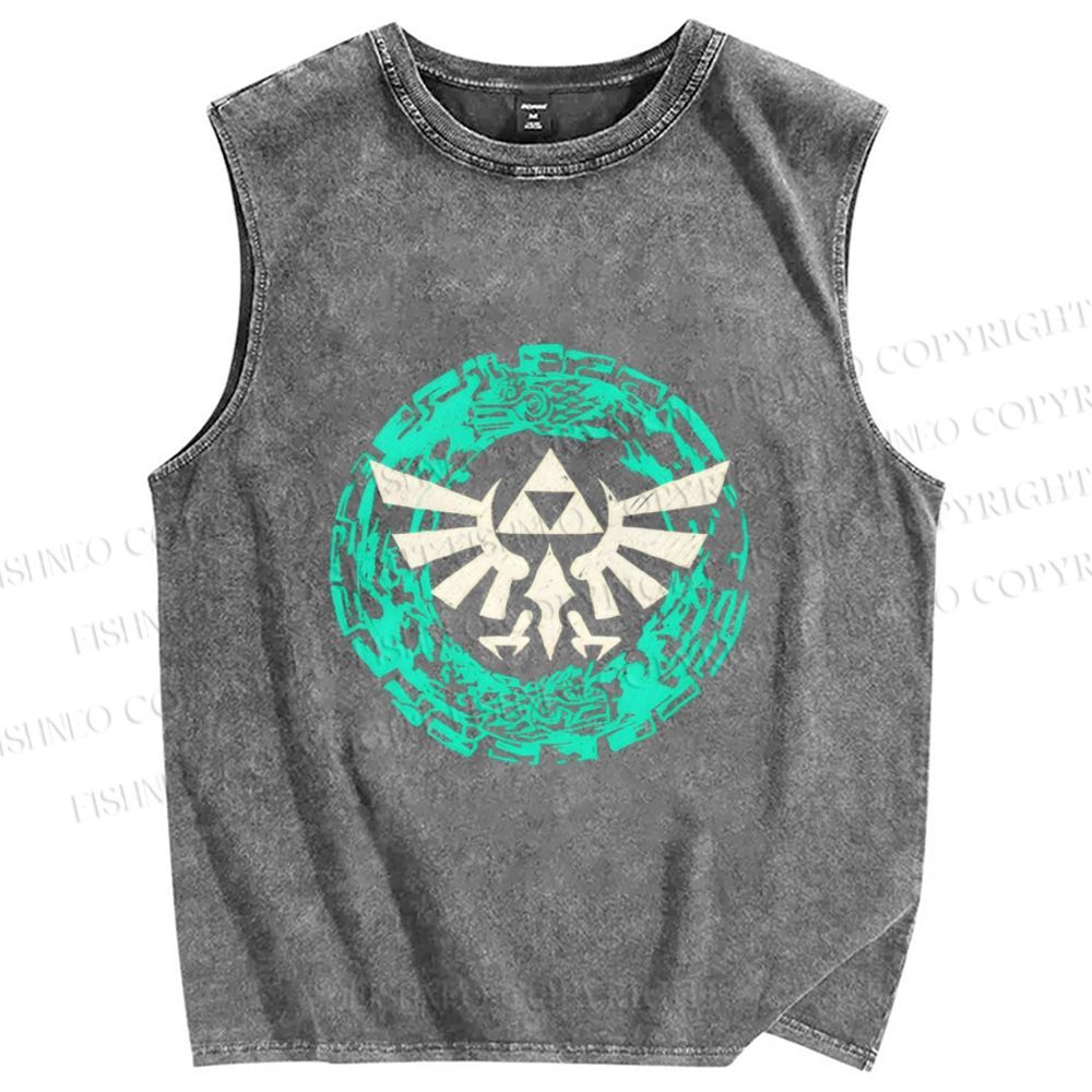 Unisex Zelda Triforce Sign Printed Washed Tank Top