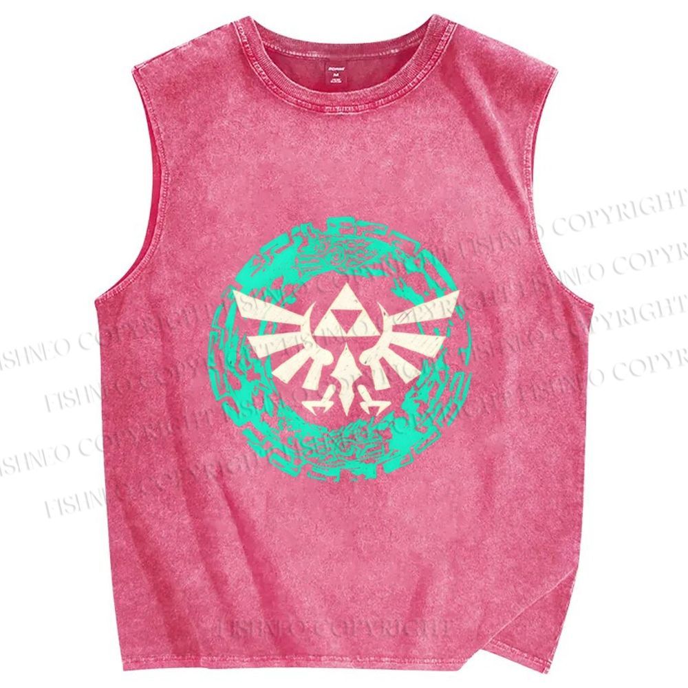 Unisex Zelda Triforce Sign Printed Washed Tank Top