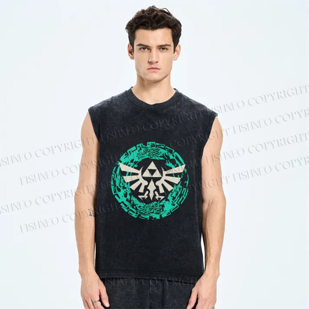 Unisex Zelda Triforce Sign Printed Washed Tank Top