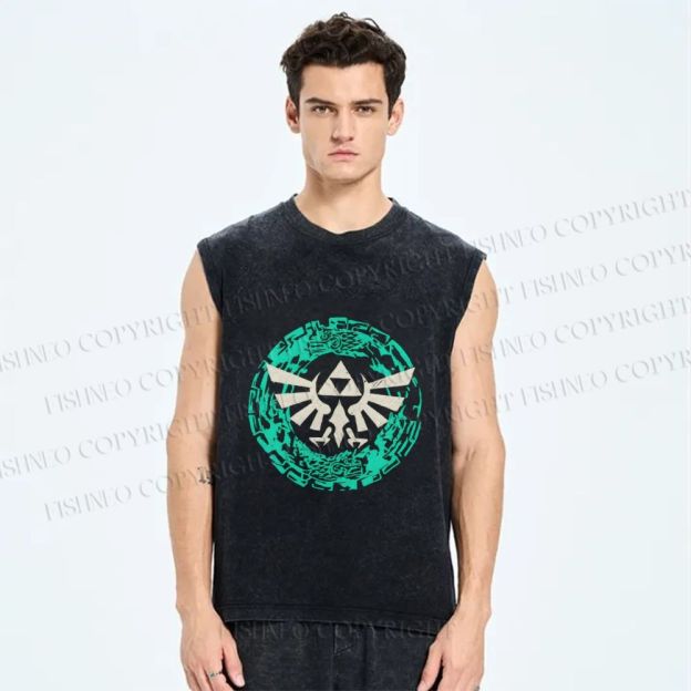 Unisex Zelda Triforce Sign Printed Washed Tank Top