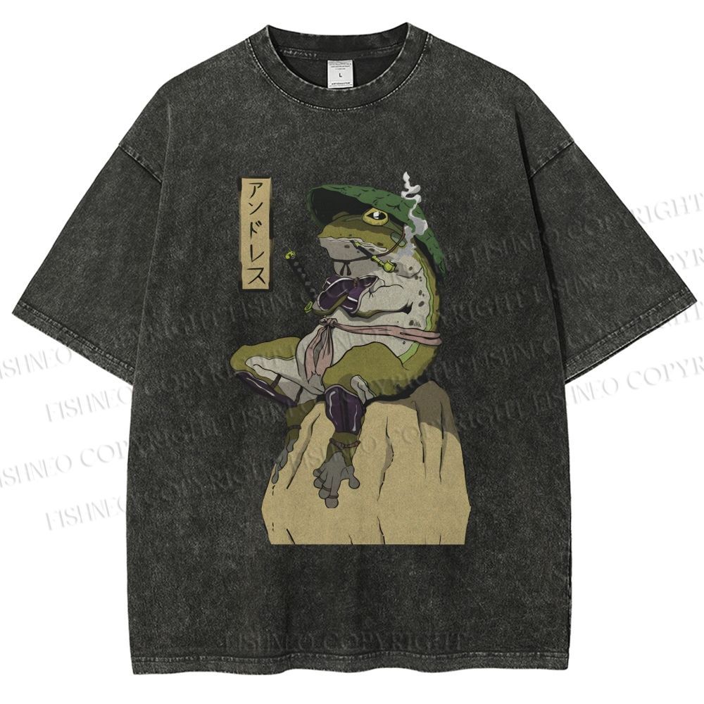 Unisex Samurai Frog Printed Washed Tee