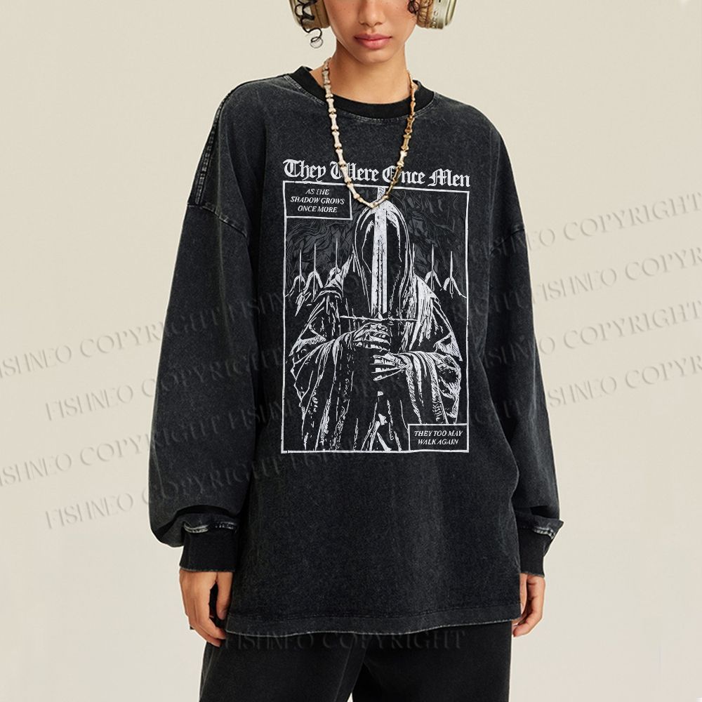 Unisex Casual Washed They Were Once Men Vintage Printed Long Sleeve T-shirt