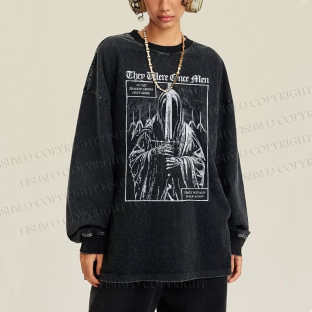 Unisex Casual Washed They Were Once Men Vintage Printed Long Sleeve T-shirt