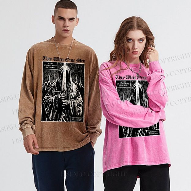 Unisex Casual Washed They Were Once Men Vintage Printed Long Sleeve T-shirt