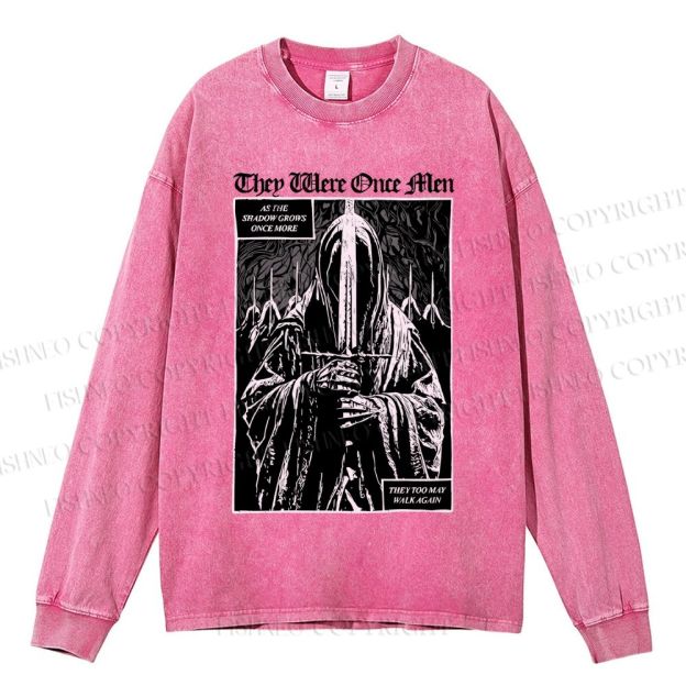 Unisex Casual Washed They Were Once Men Vintage Printed Long Sleeve T-shirt