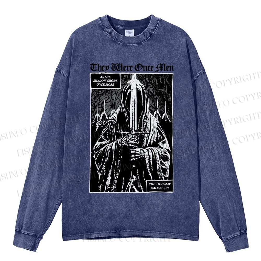 Unisex Casual Washed They Were Once Men Vintage Printed Long Sleeve T-shirt