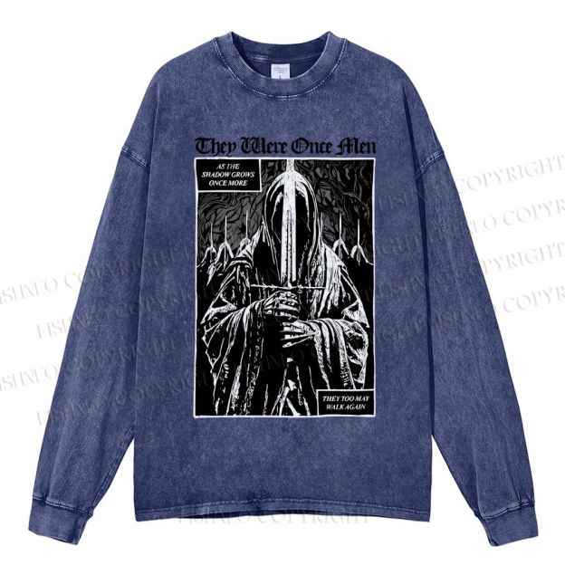 Unisex Casual Washed They Were Once Men Vintage Printed Long Sleeve T-shirt