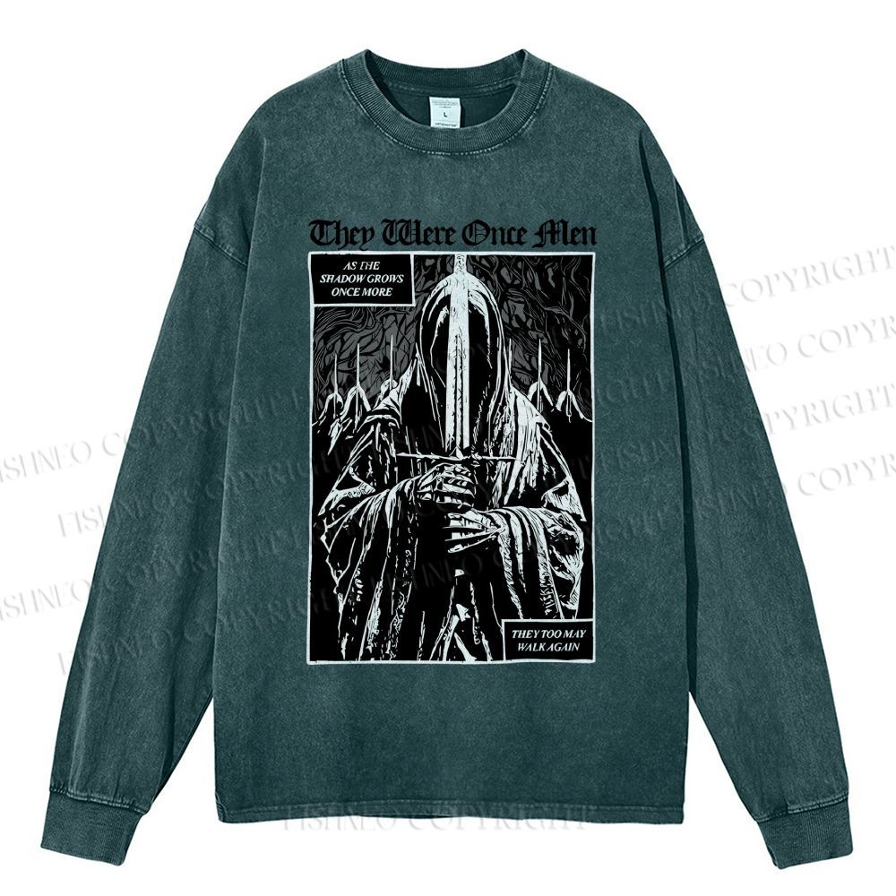 Unisex Casual Washed They Were Once Men Vintage Printed Long Sleeve T-shirt