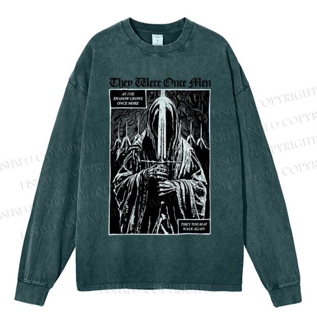 Unisex Casual Washed They Were Once Men Vintage Printed Long Sleeve T-shirt