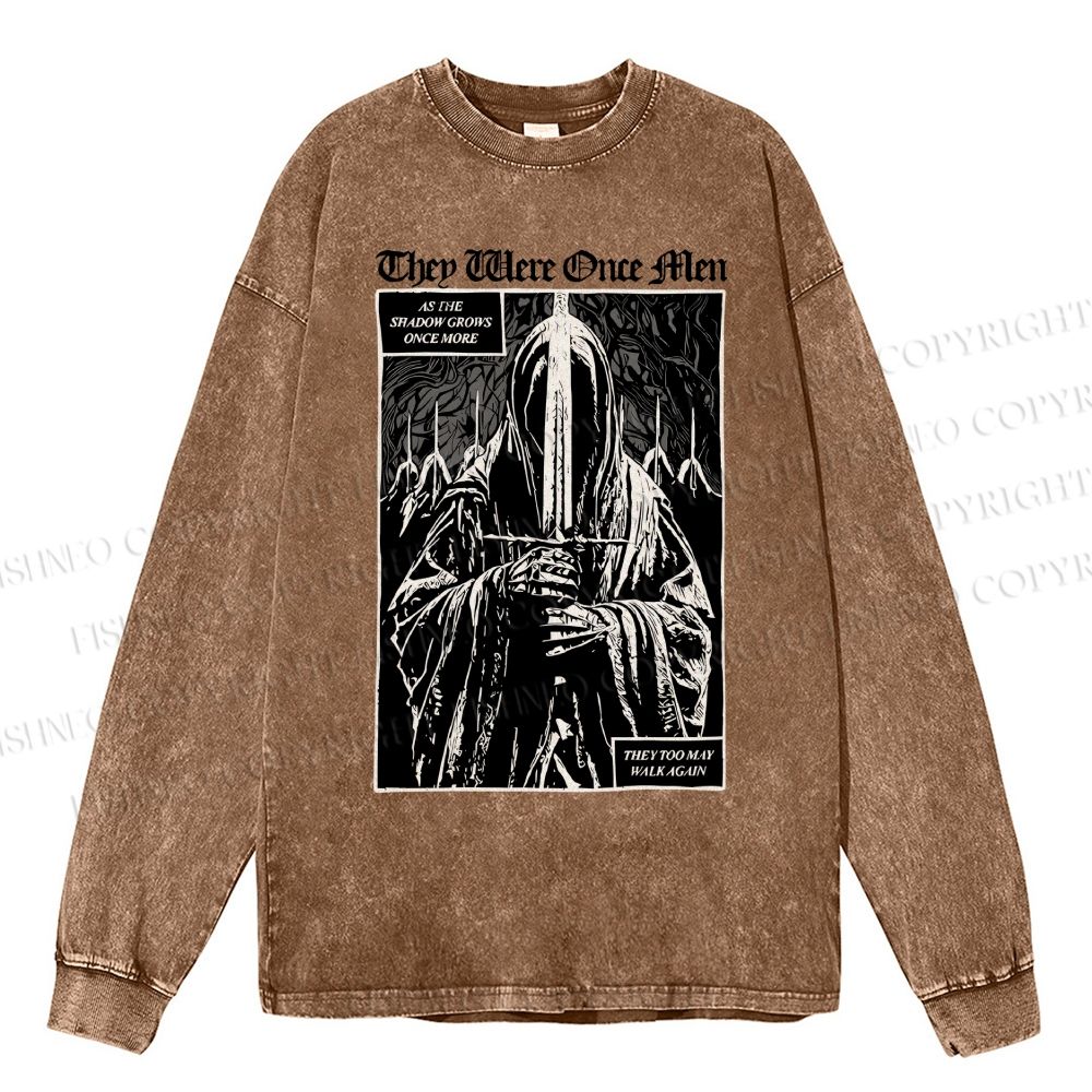 Unisex Casual Washed They Were Once Men Vintage Printed Long Sleeve T-shirt