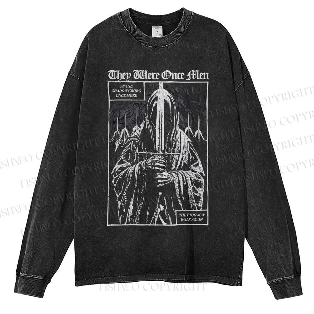 Unisex Casual Washed They Were Once Men Vintage Printed Long Sleeve T-shirt