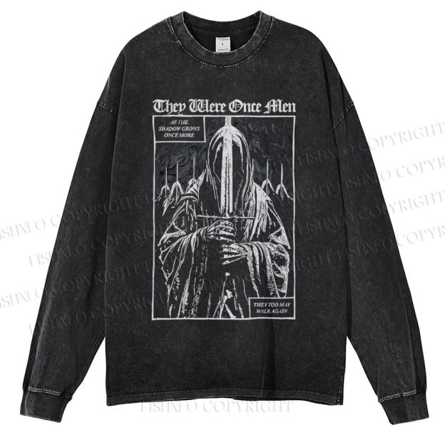 Unisex Casual Washed They Were Once Men Vintage Printed Long Sleeve T-shirt